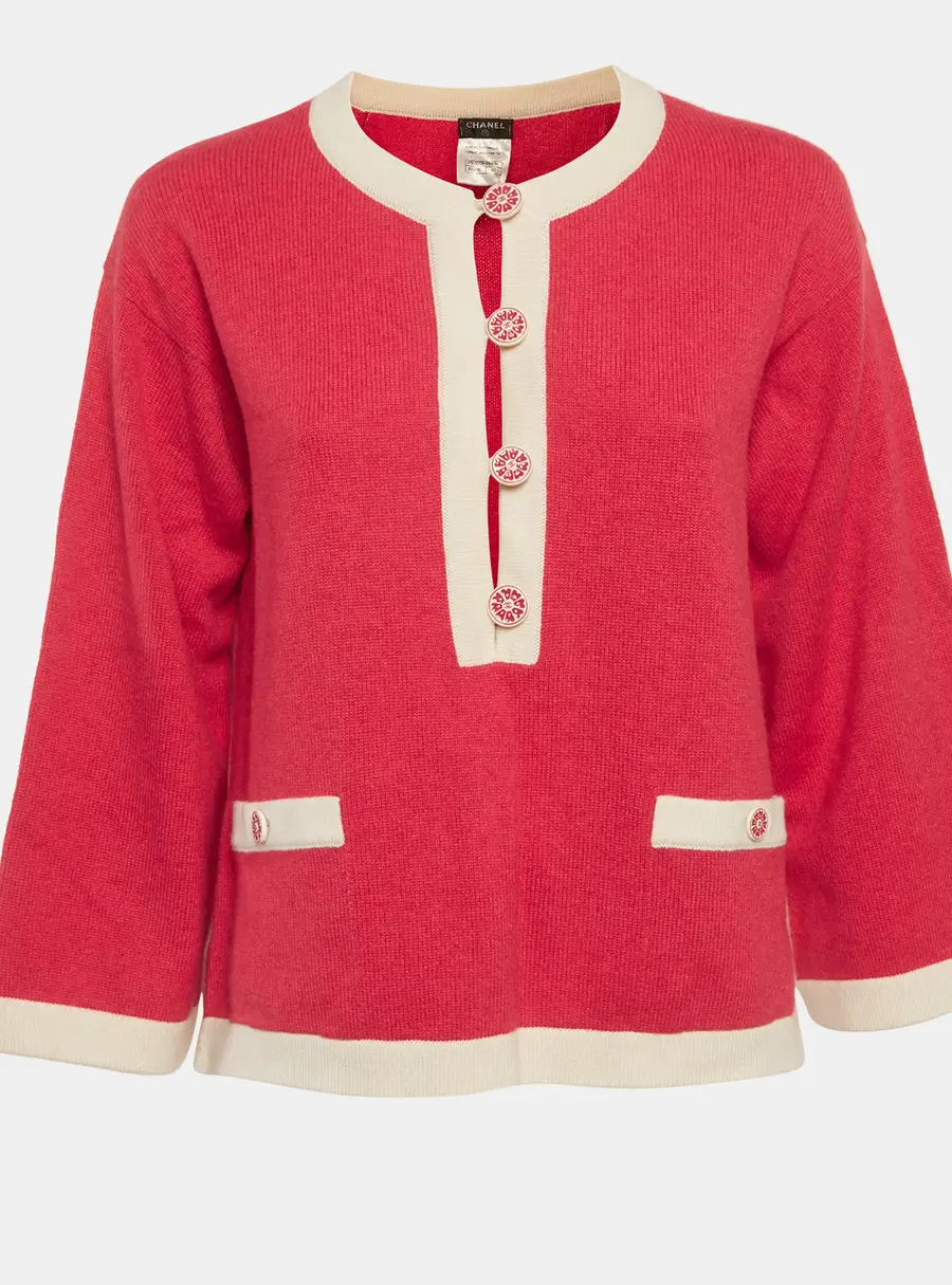 Chanel Pink Cashmere Half-Placket Sweater L