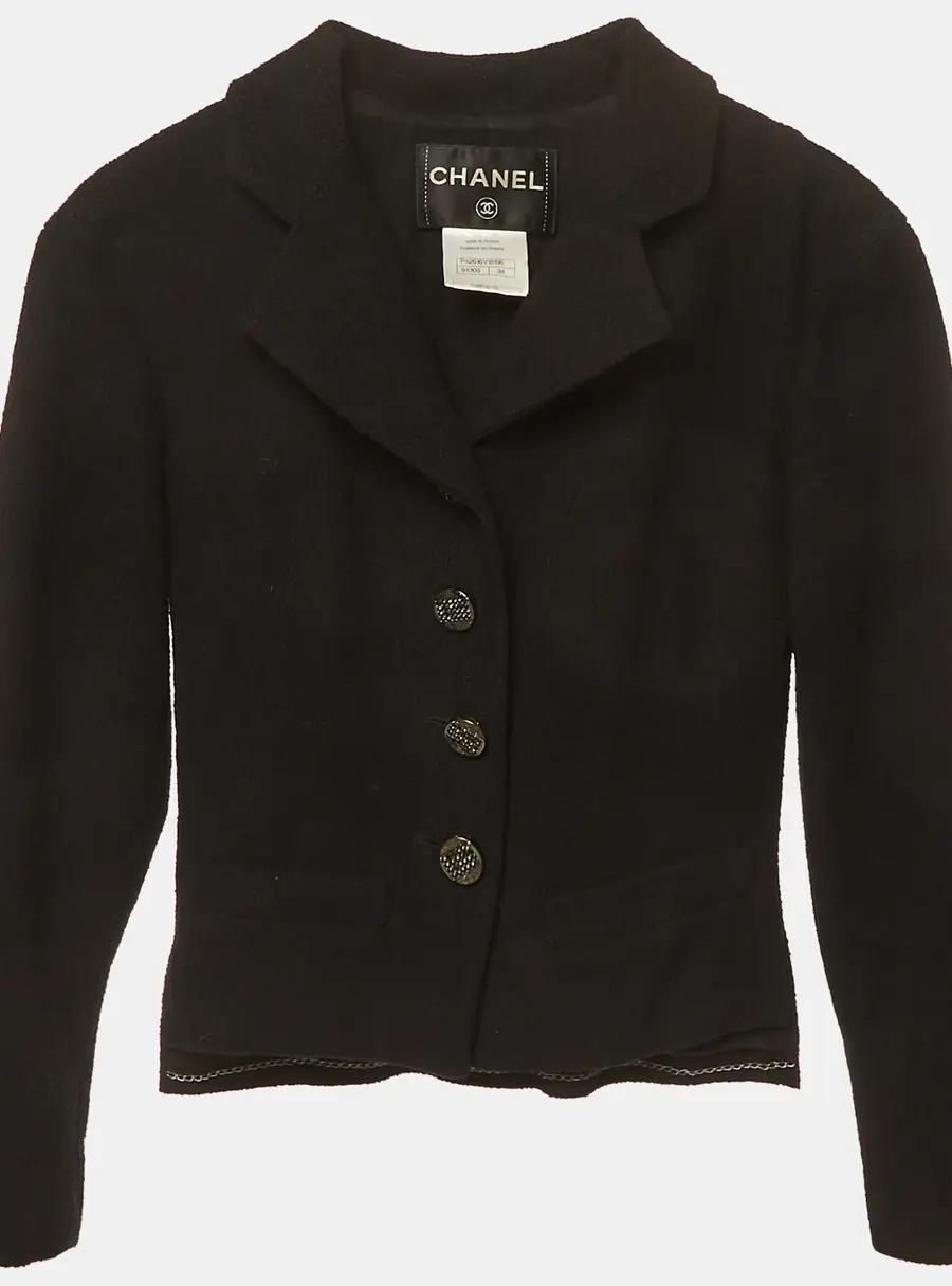 Chanel Black Tweed Button Detail Jacket S