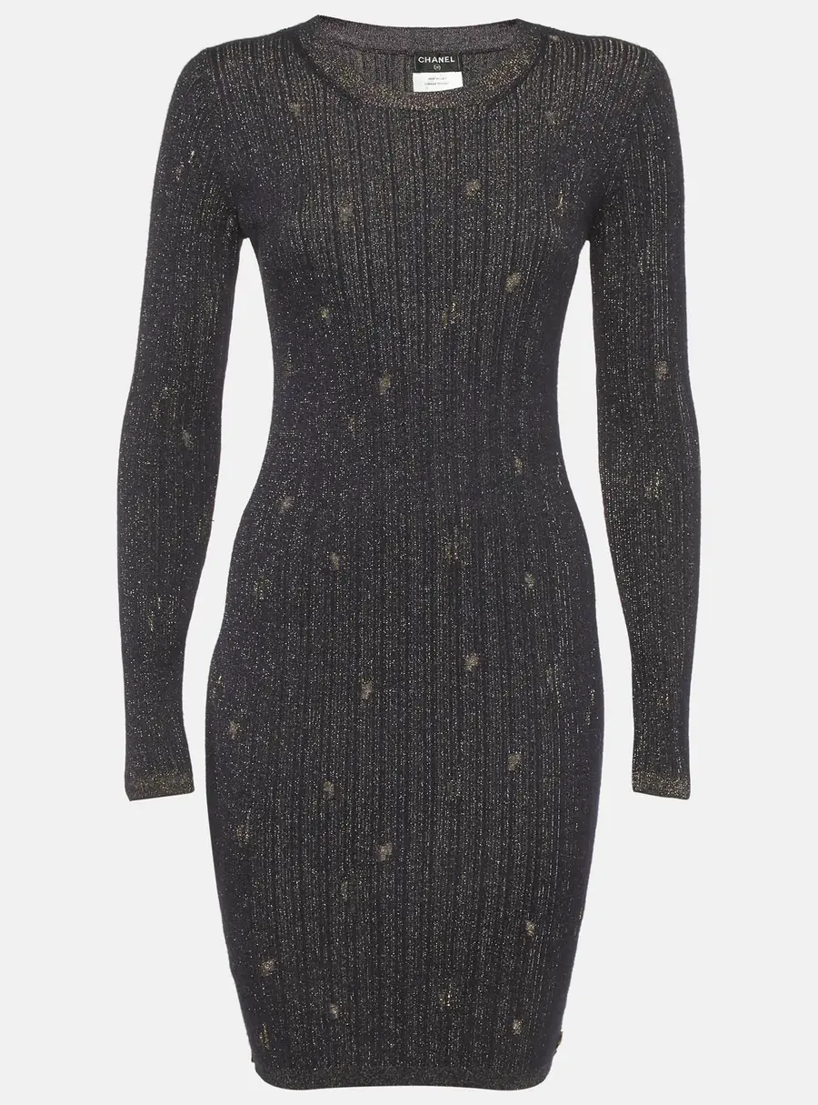 Chanel Navy Blue Lurex Rib Knit Short Dress S