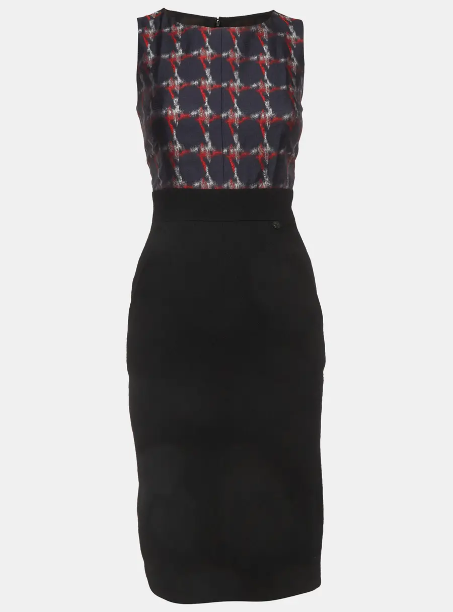 Chanel Black/Navy Blue Check Crepe and Silk Mini Dress S