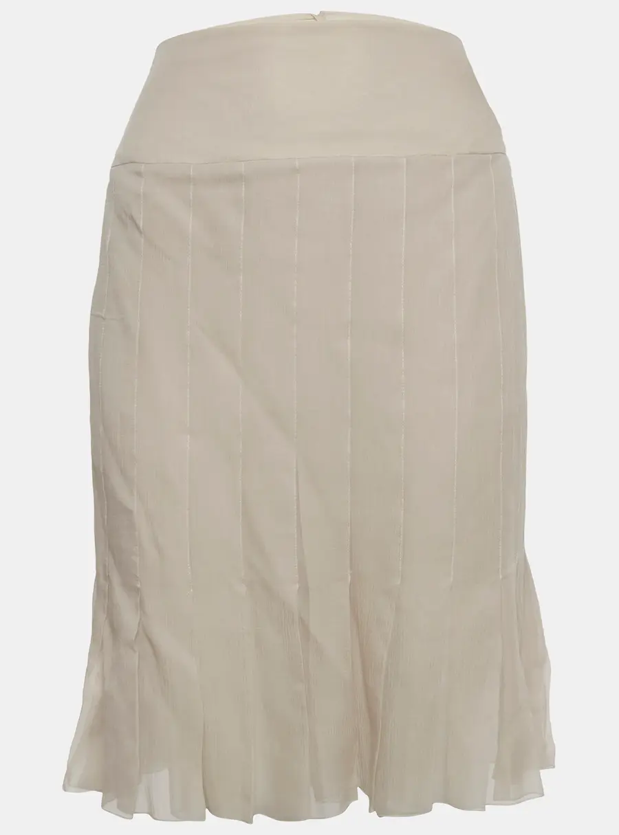Chanel Beige Silk Pleated Mini Skirt L