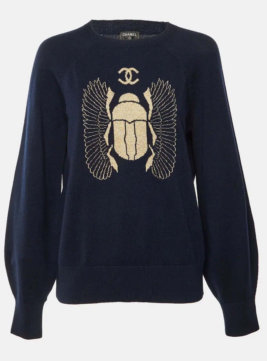 Chanel Navy Blue Cashmere Knit Jumper L