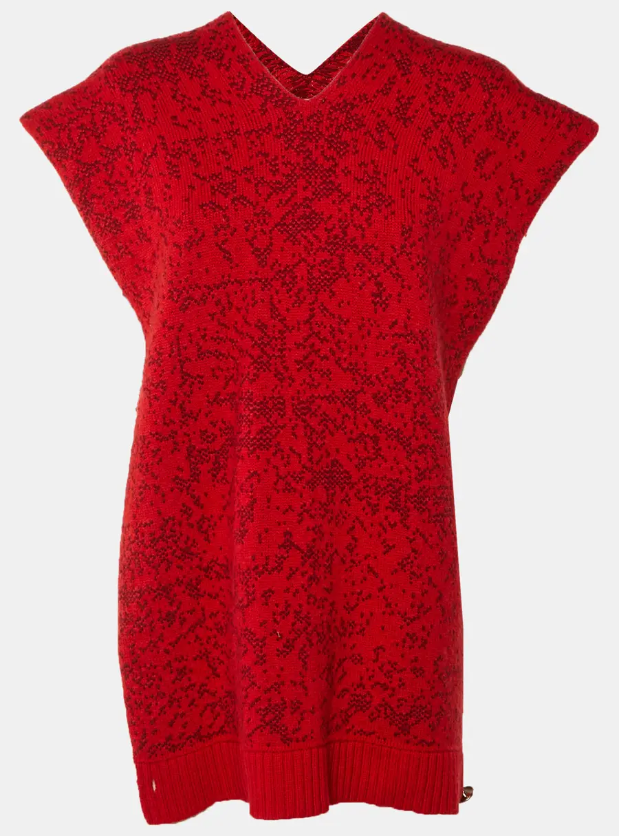 Chanel Red Cashmere Knit Poncho M