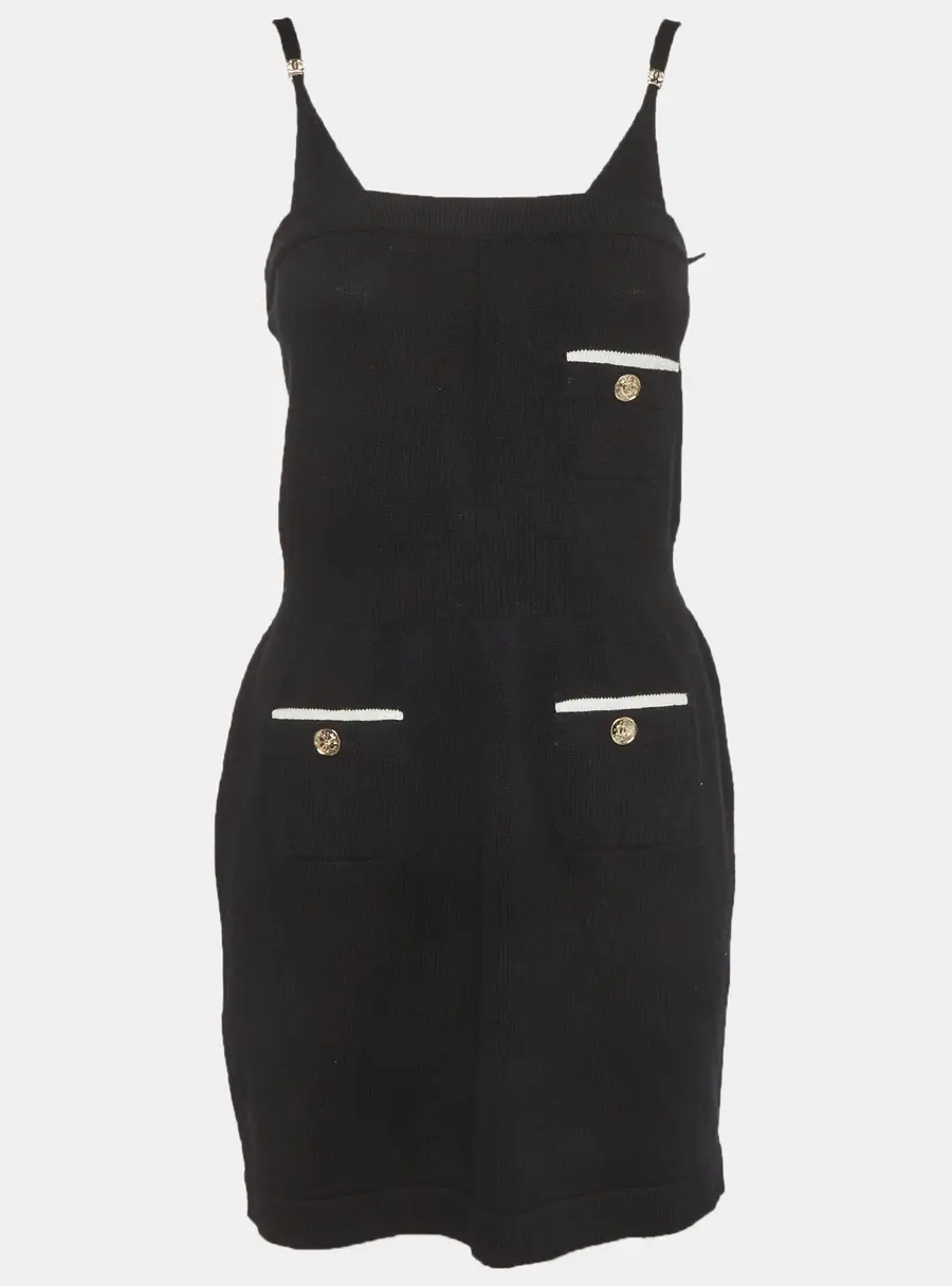 Chanel Black Knit Strappy Mini Dress S