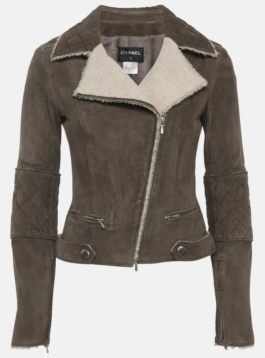 Chanel Brown Suede Lambskin Biker Jacket S