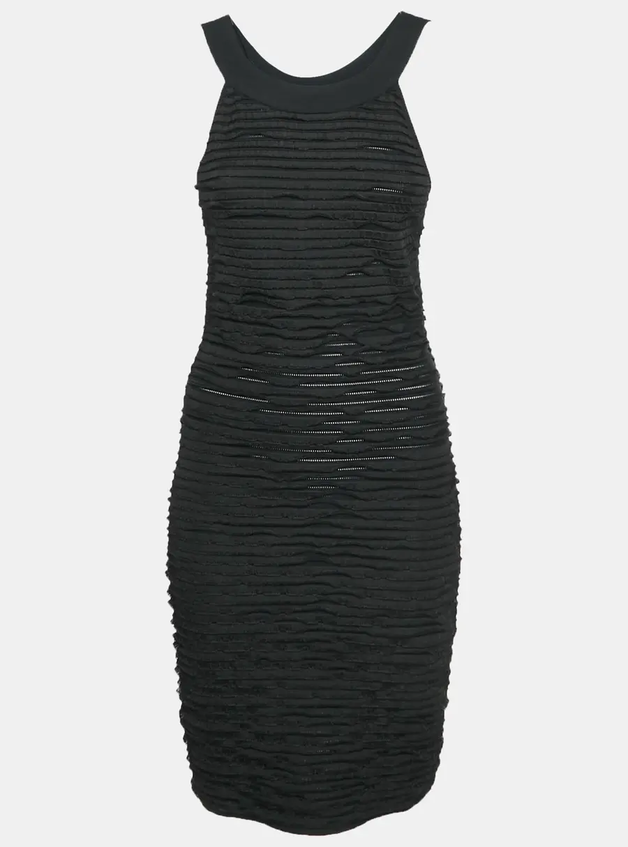 Chanel Black Pleated Jersey Bodycon Dress S