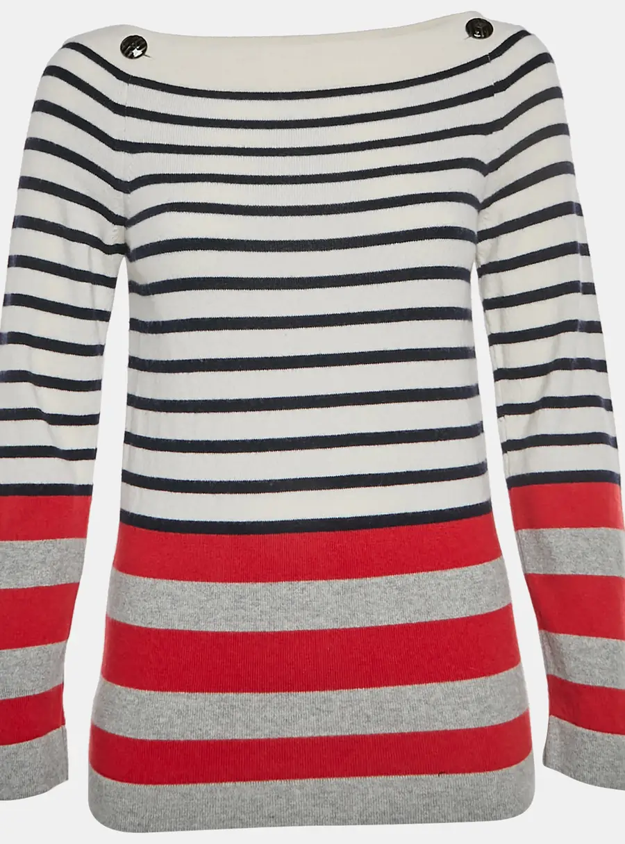 Chanel White Striped Cashmere Knit Sweatshirt S