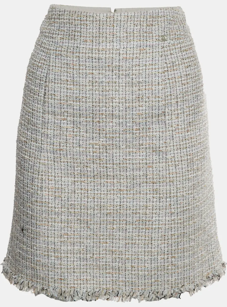 Chanel Blue Tweed Frayed Hem Mini Skirt L