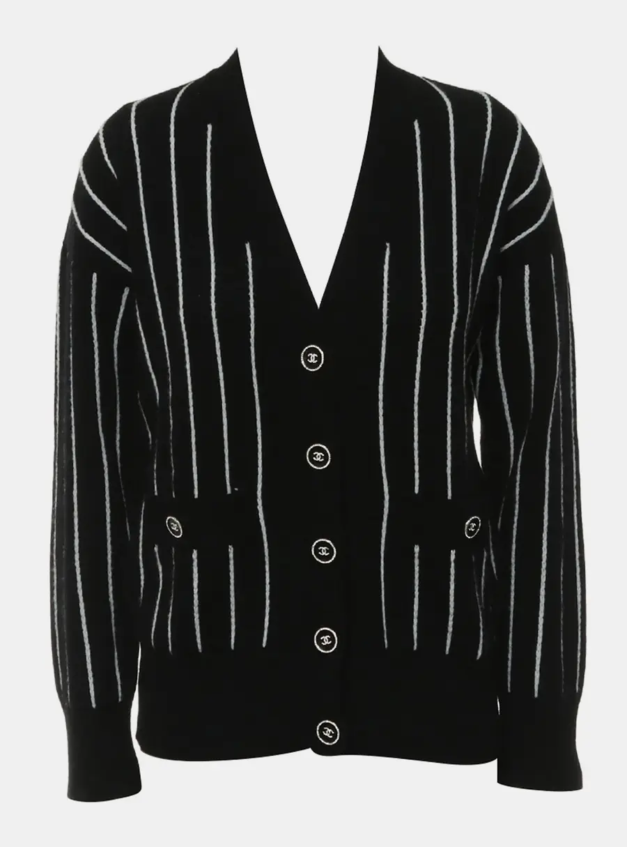 Chanel 23P Striped Button Up Cardigan