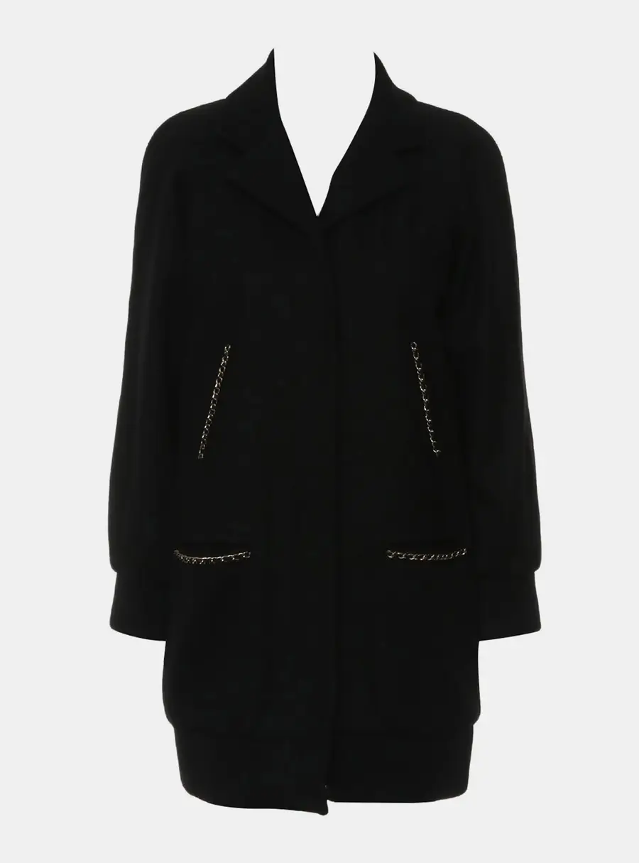 Chanel Cashmere Black Zip Up Cashmere Coat FR 34