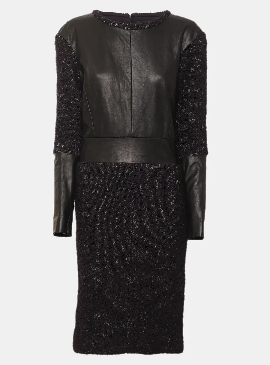 Chanel Black/Purple Tweed and Leather Mini Dress M