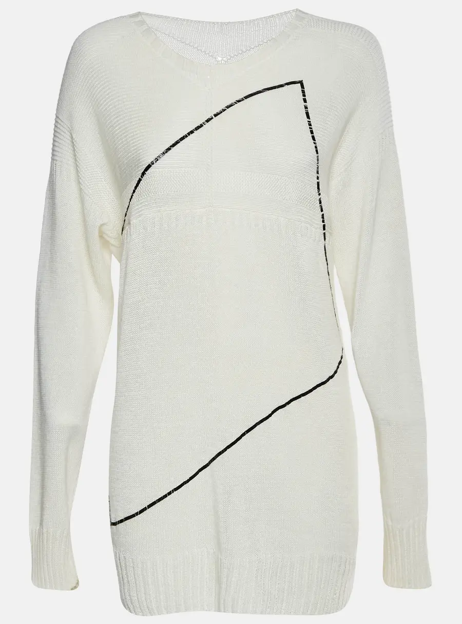 Chanel Cream Abstract Pattern Cotton Knit Sweater L