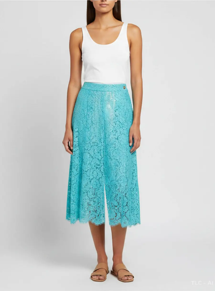 Chanel Green Floral Lace Culottes L