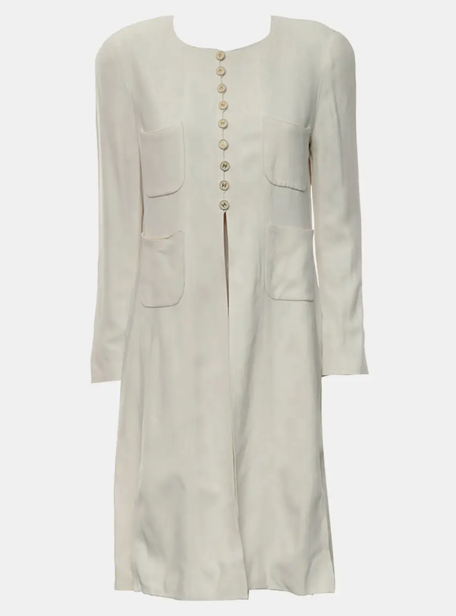 Chanel Viscose Off White Vintage CC Button Long Blazer FR 44