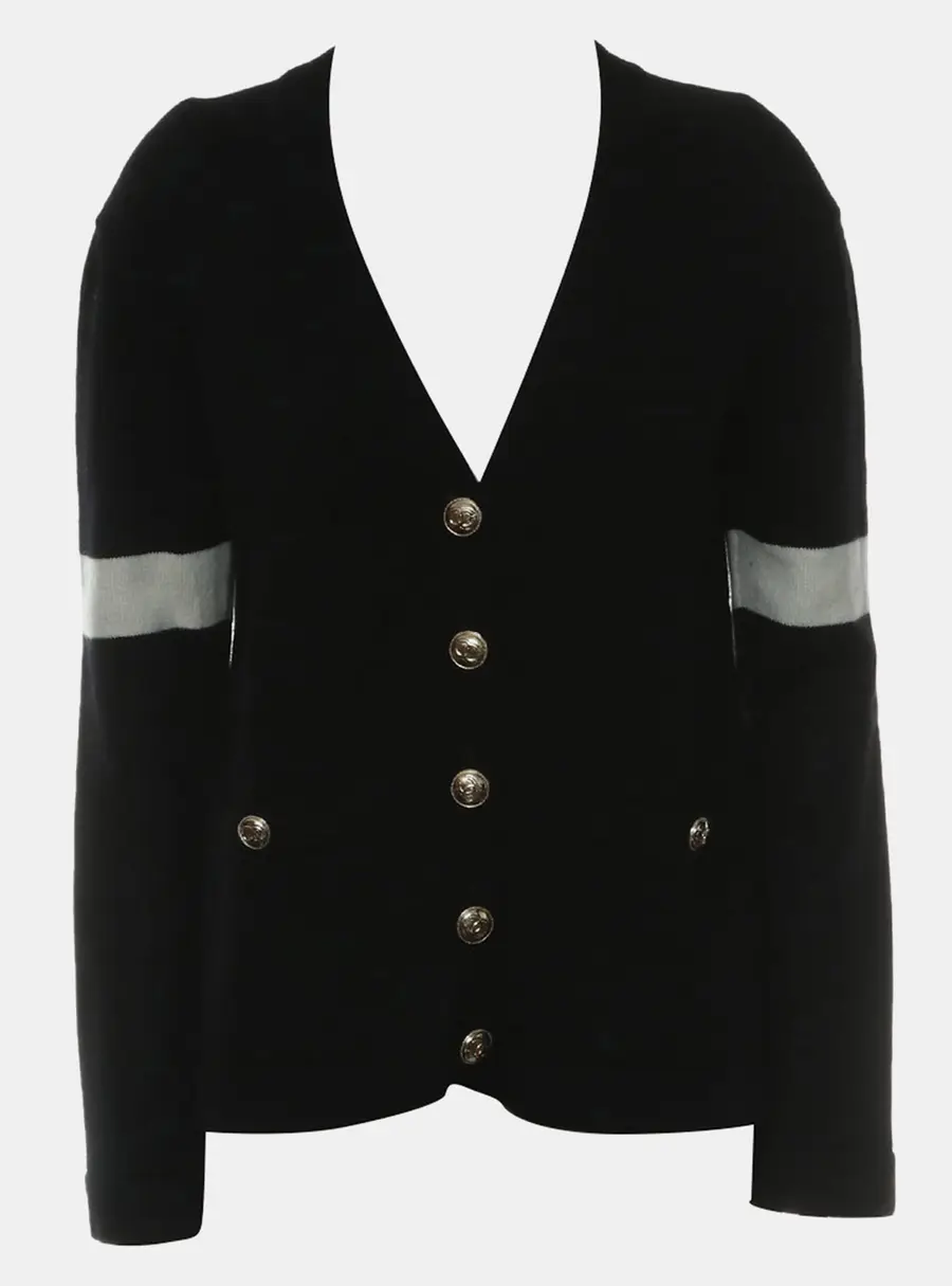 Chanel 20K Stripe Sleeve Button Up Cardigan FR 36