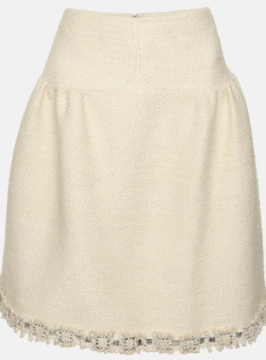 Chanel Cream Woven Silk Midi Skirt M