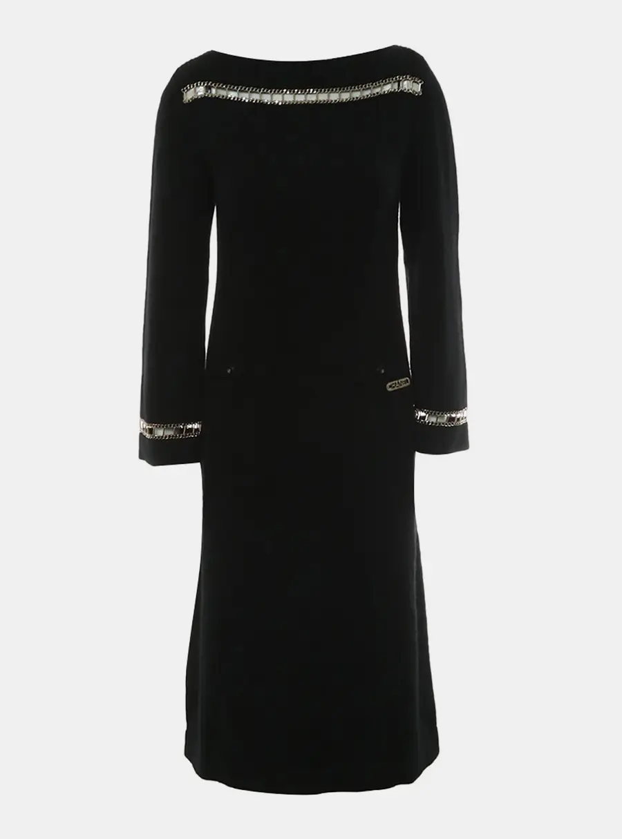 Chanel Chain-Trim Long Knitted Sleeve Dress