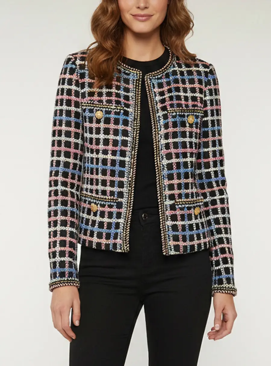 Chanel Black Checkered Multicolour Tweed Long Sleeve Jacket M