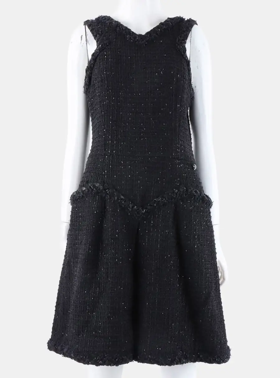 Chanel sleeveless Black tweed dress Size M