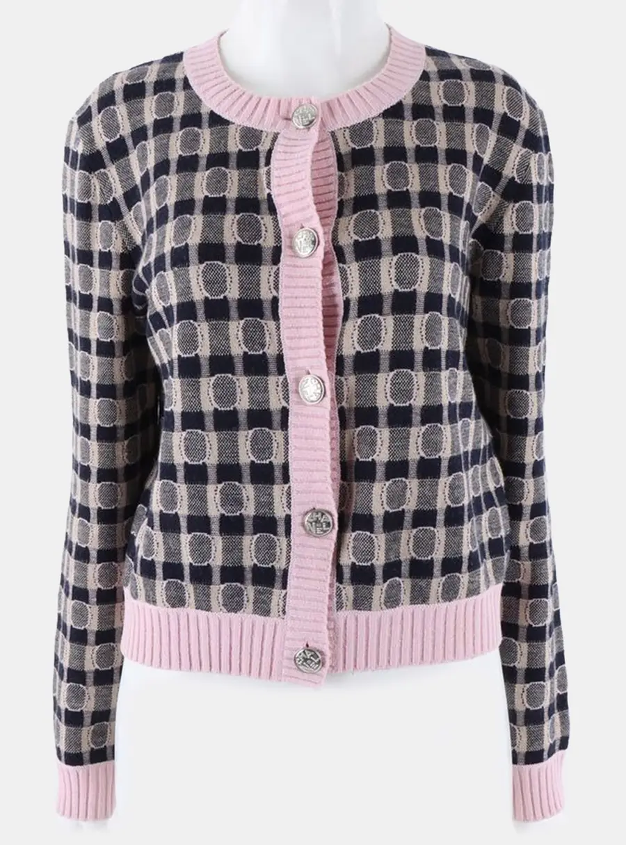 Chanel Navy Blue/Pink Cashmere Silk Cardigan Size S