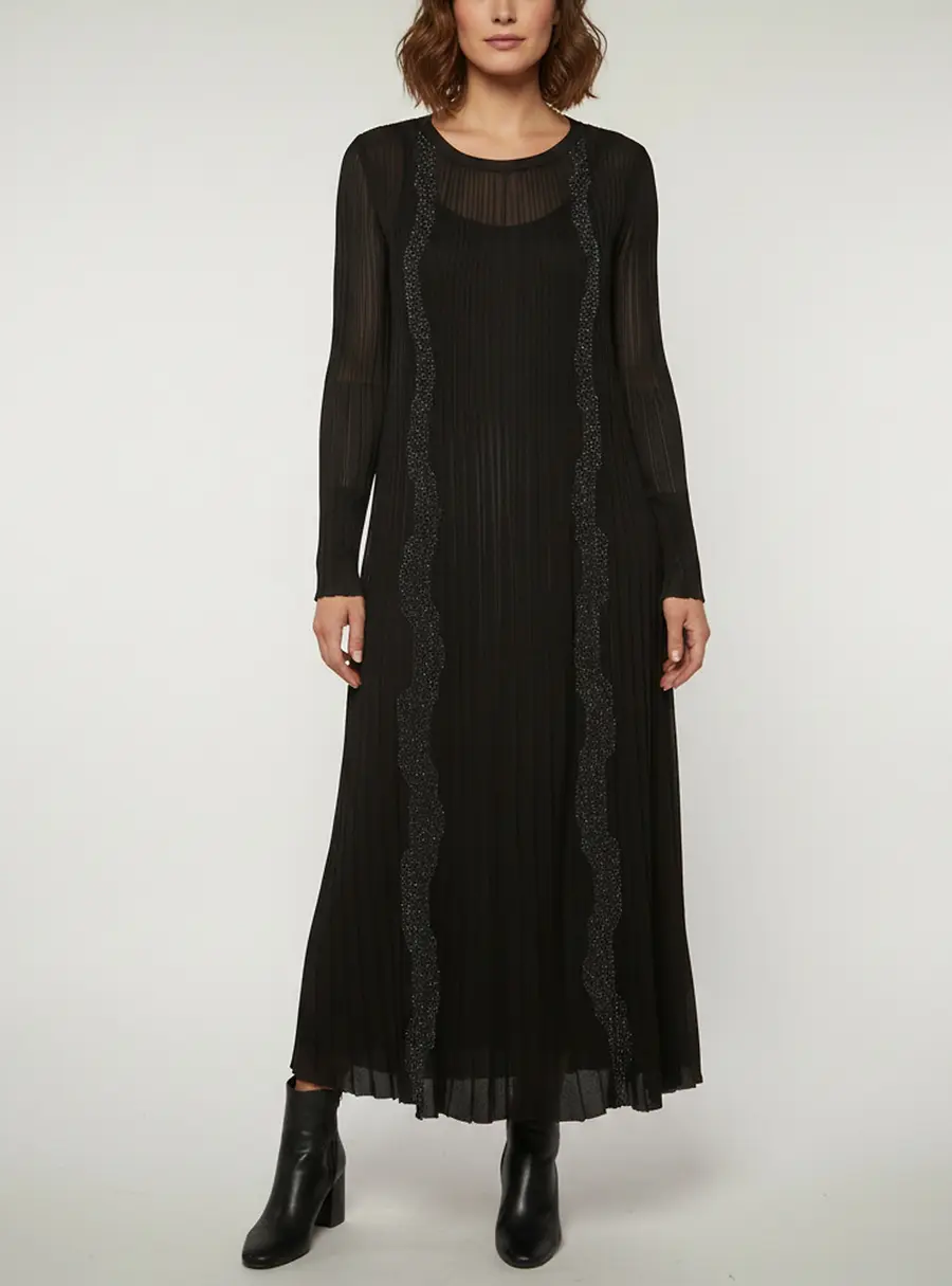 Chanel Black Rib Knit Long Sleeve Maxi Dress M