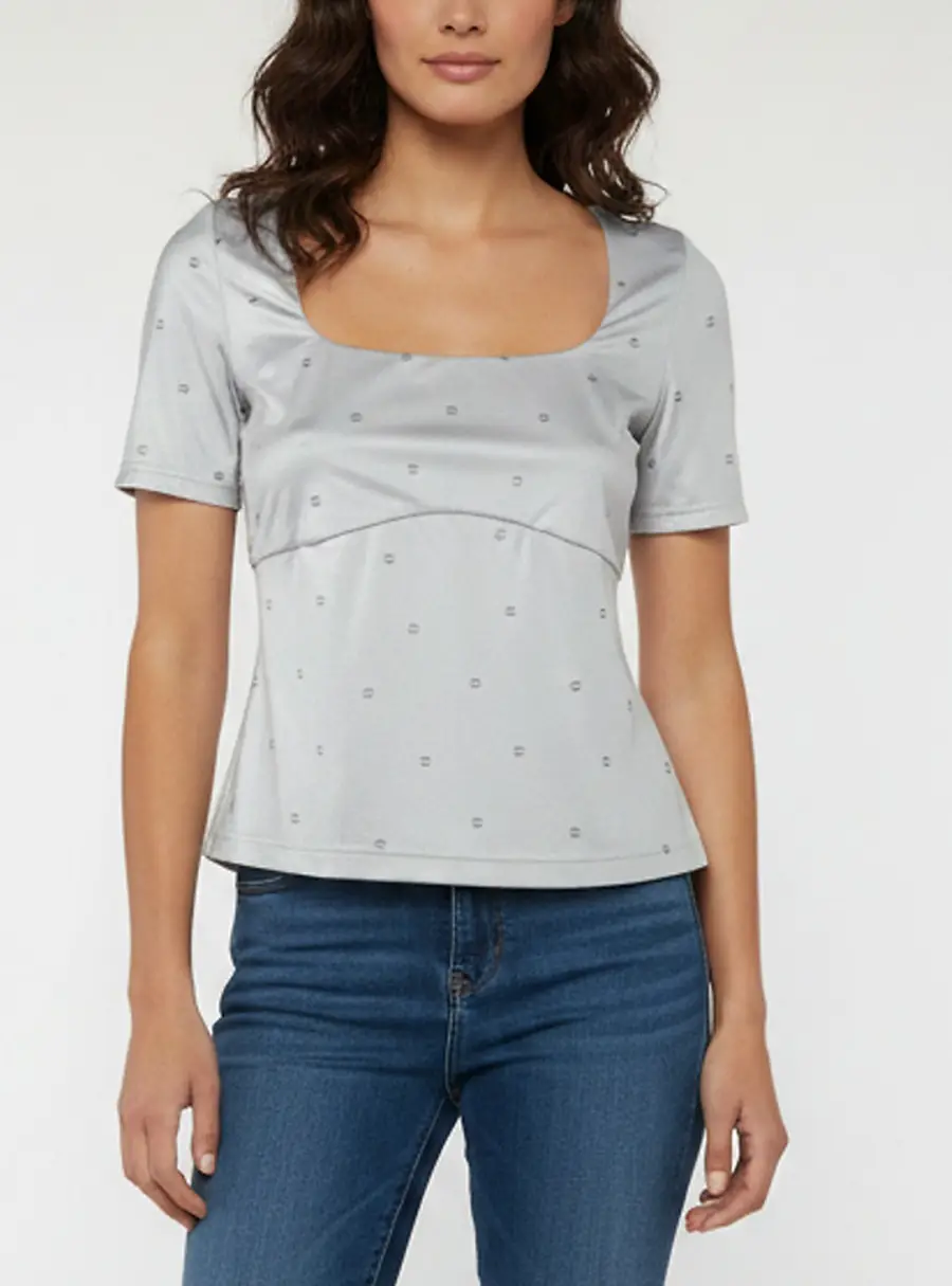 Chanel Grey Monogram Jersey Short Sleeve Beach Top L