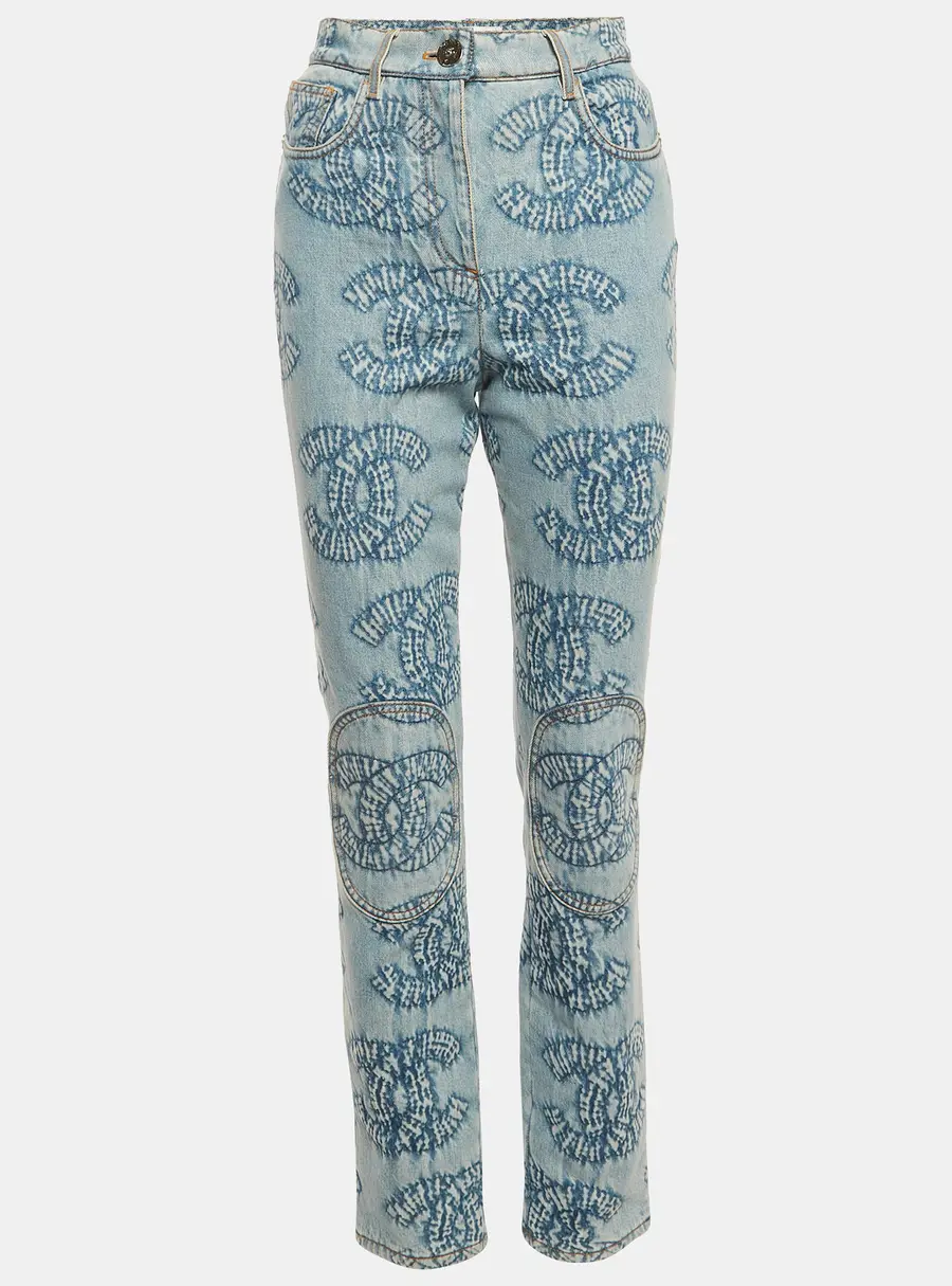 Chanel Blue Monogram Denim Regular Fit Jeans S /Waist 28"