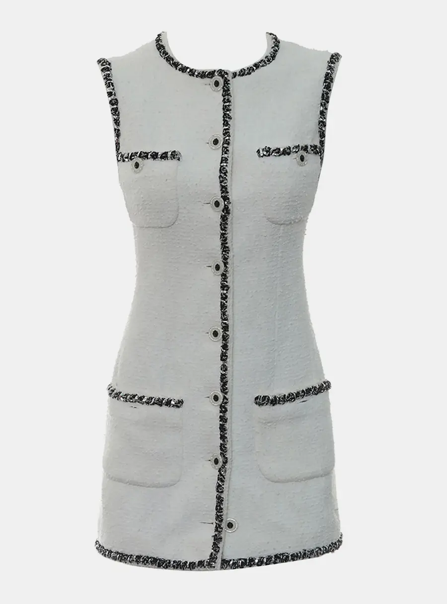 Chanel 2022 Spring Summer Tweed Sleeveless Mini Dress FR 36