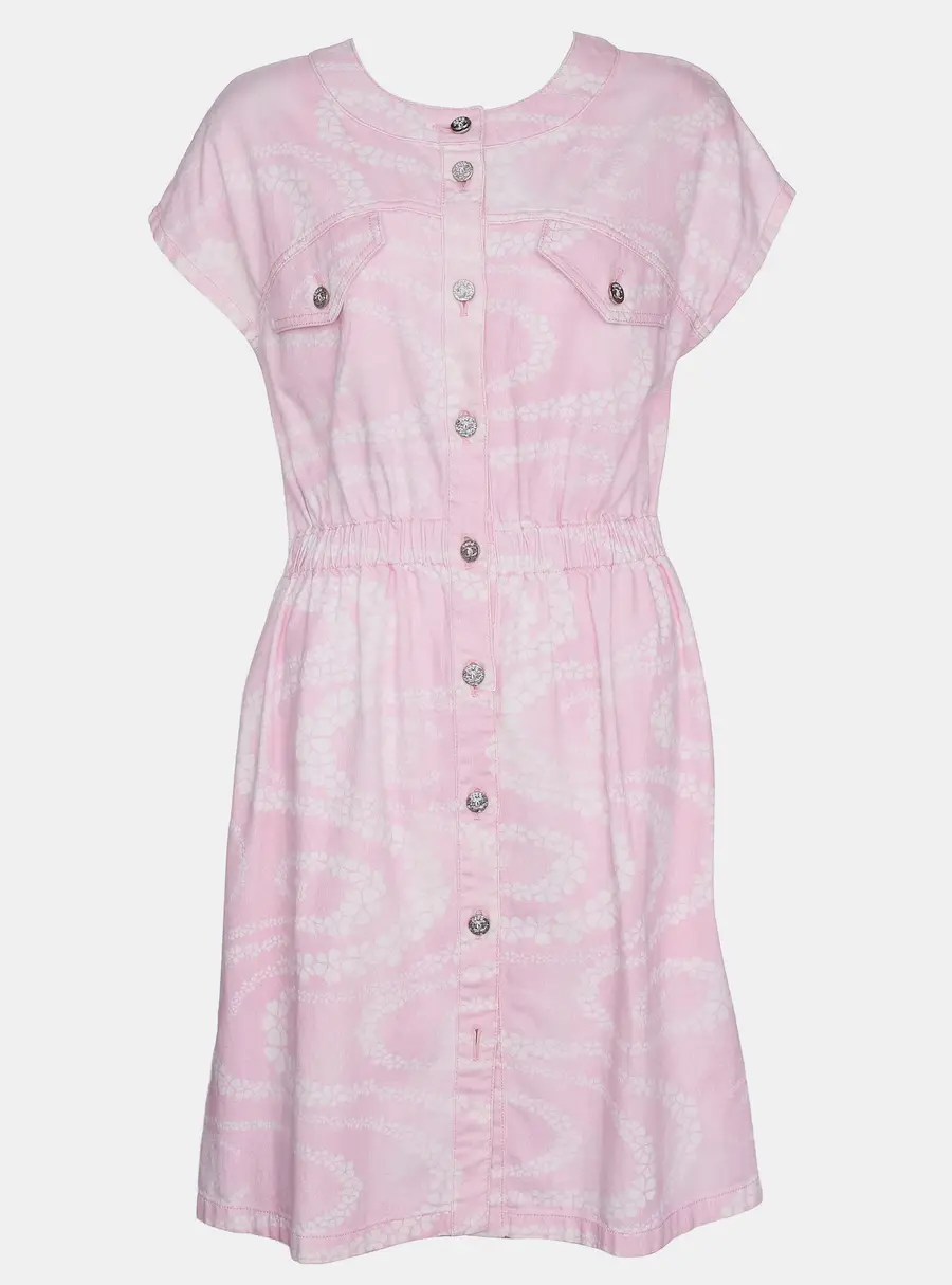Chanel Pink Floral Denim Dress FR 38