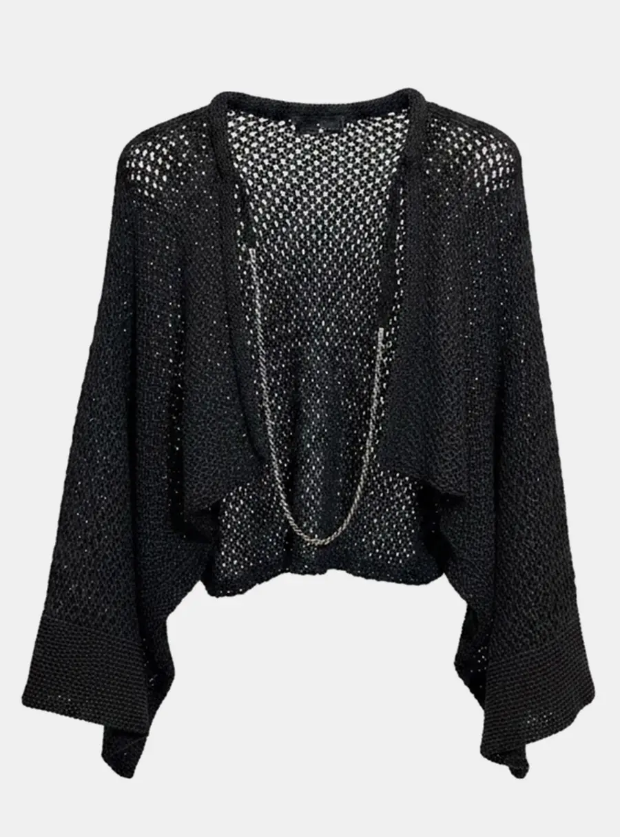 Chanel Black Tweed Bolero Shrug with Chain IT 38