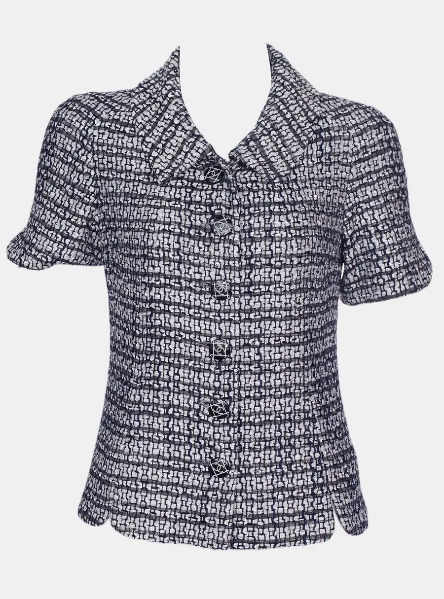 Chanel Silver and Grey Metallic Tweed Boucle Jacket Size S
