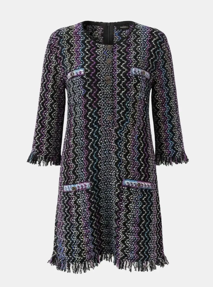 Chanel Multicolor Fray Edged Zig Zag Dress Size S