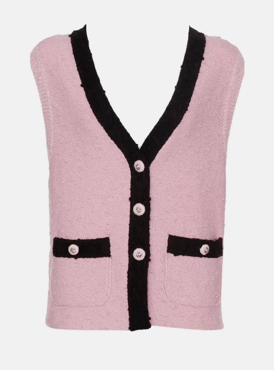 Chanel Black/Pink Wool Vest Size M