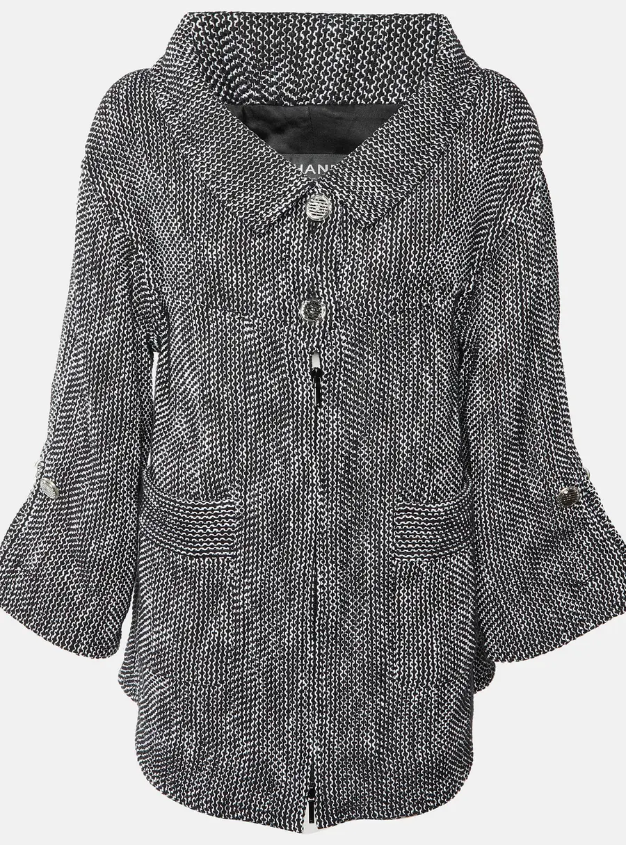 Chanel Black/White Tweed Collared Jacket M