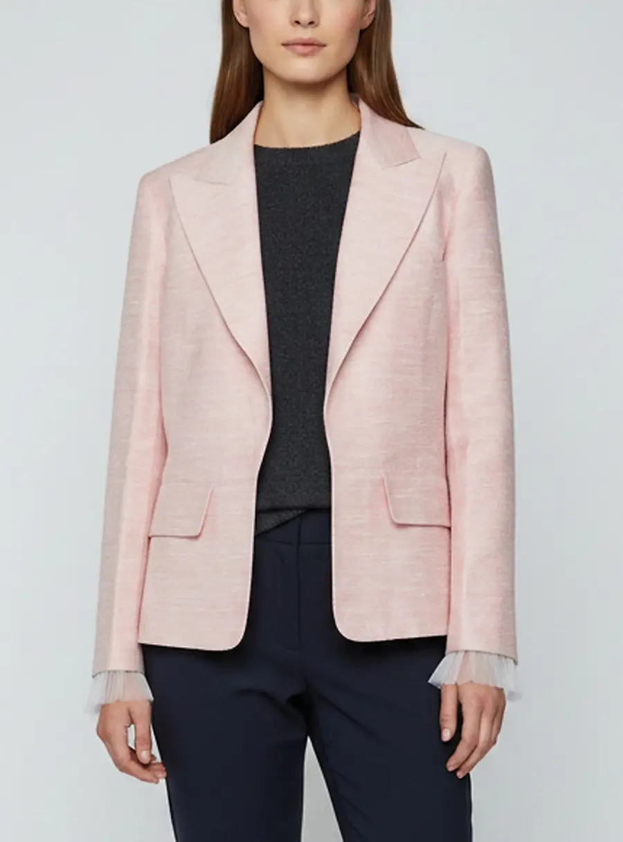 Chanel Pink Slub Silk Peak Collar Open Front Blazer XL