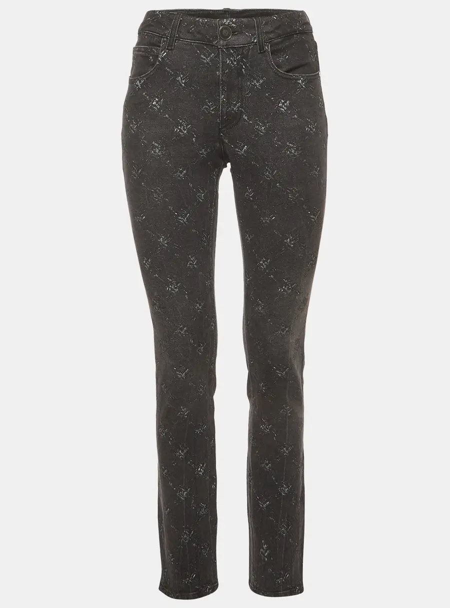 Chanel Black Printed Denim Straight Leg Matelasse Jeans S/Waist 25"