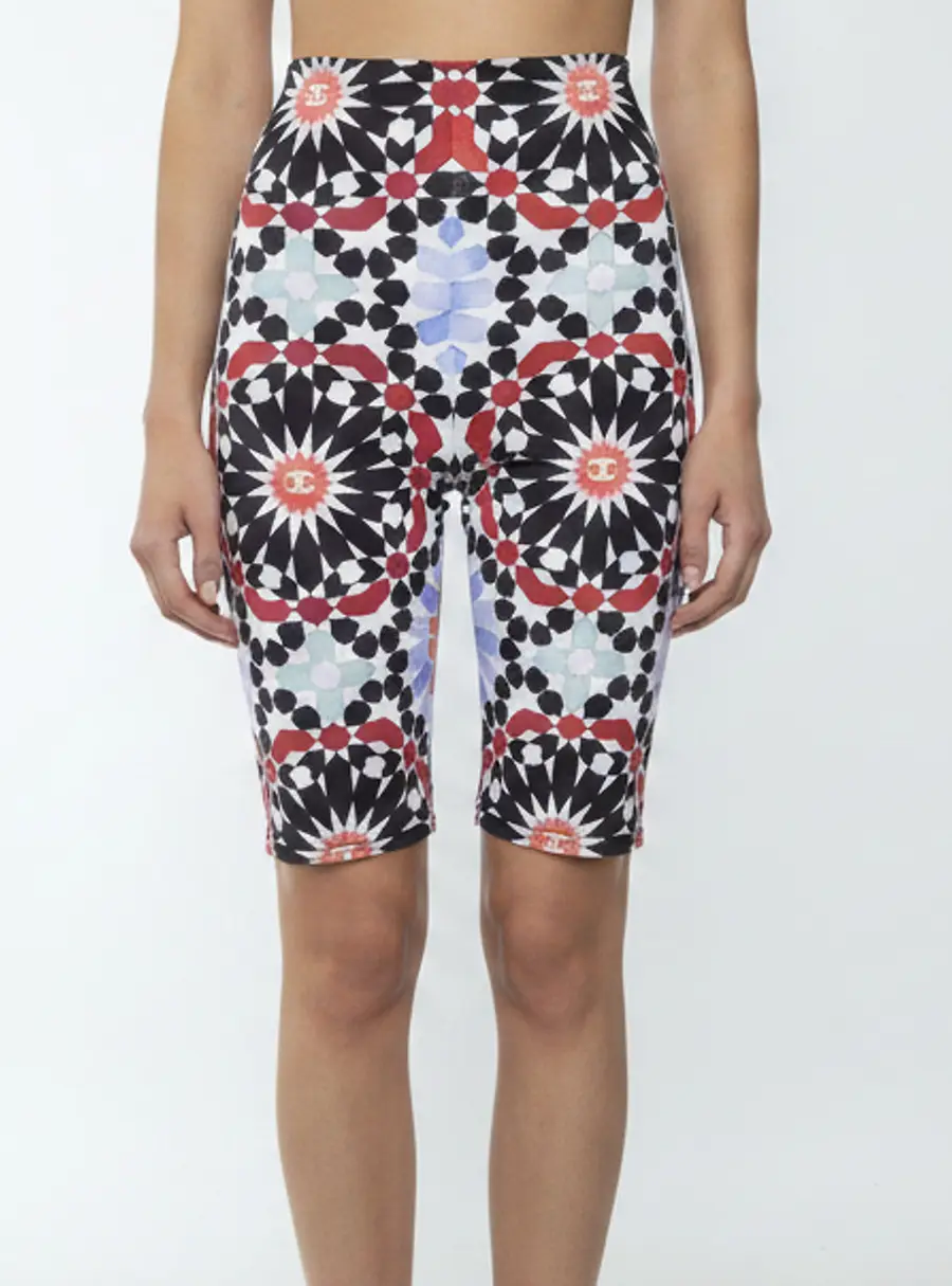 Chanel Multicolour Logo Mosaic Print Jersey Knee Length Shorts L