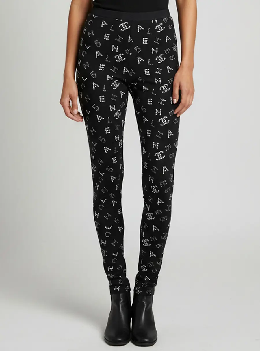 Chanel Black Lesage Letter Print Neoprene Leggings M