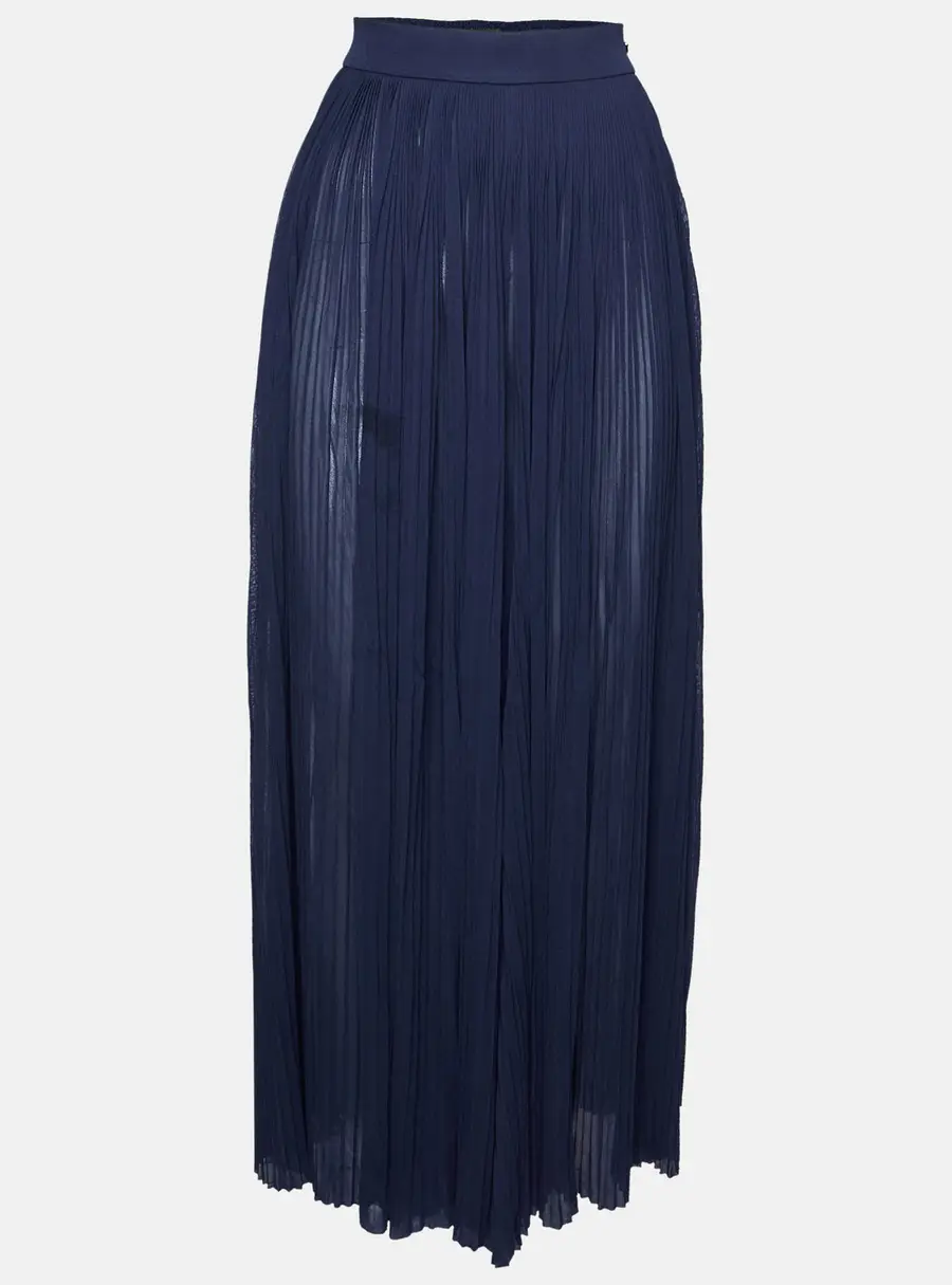Chanel Navy Blue Pleated Jersey Semi Sheer Palazzo Pants XL
