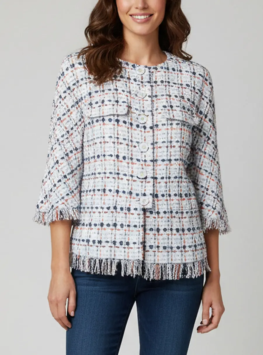 Chanel Multicolour Fringed Tweed Fantasy Jacket L