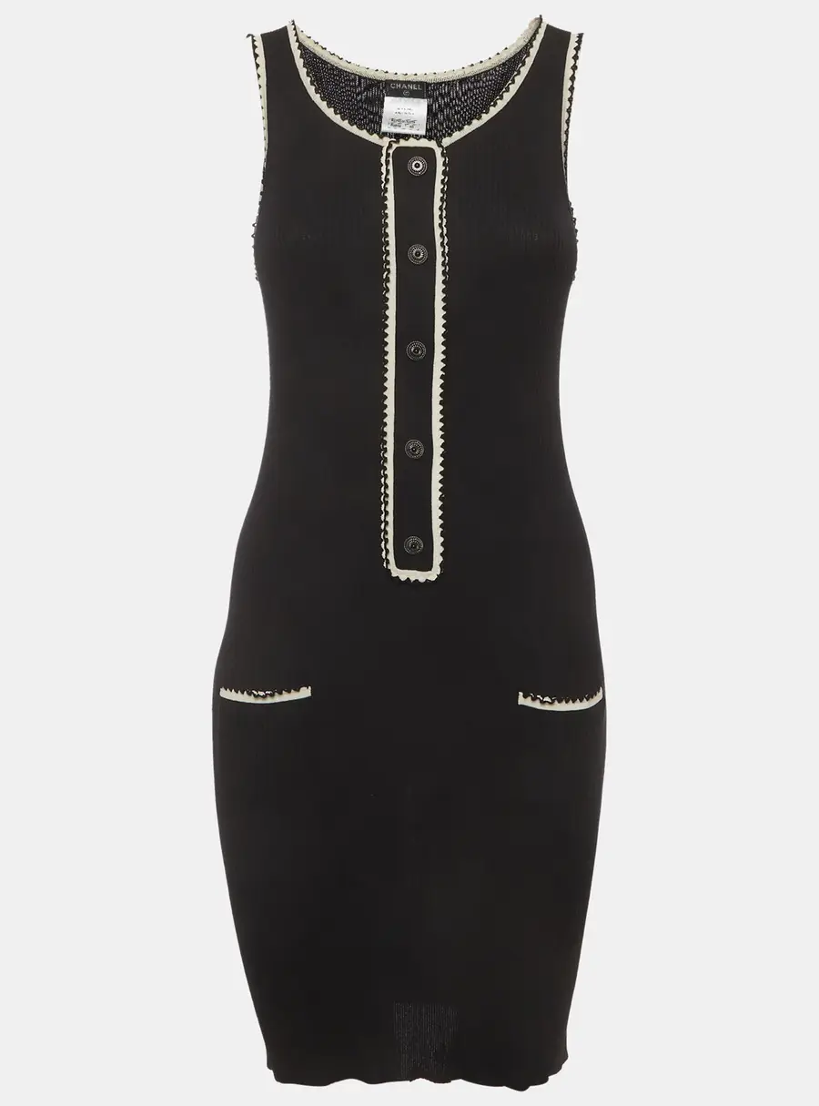 Chanel Black Rib Knit Sleeveless Midi Dress M