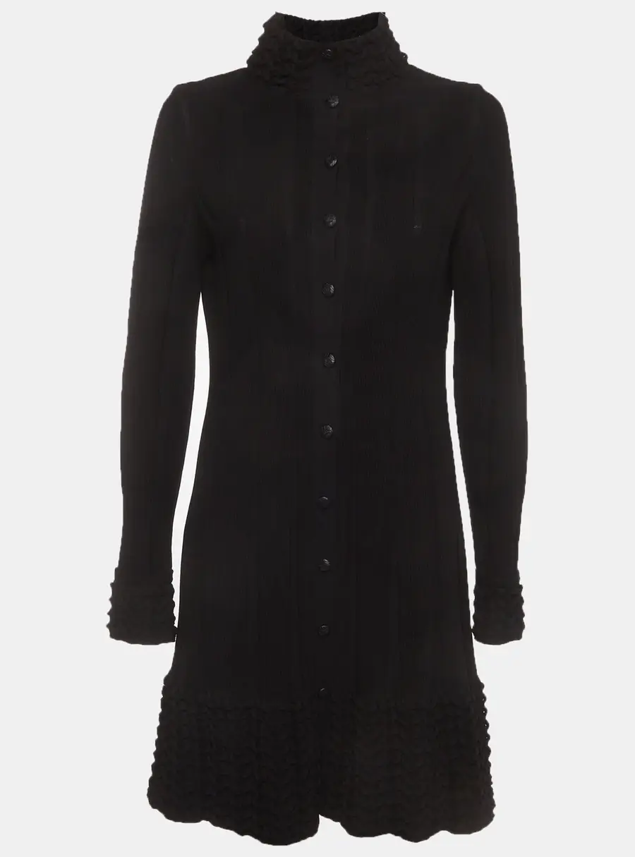 Chanel Black Knit Long Sleeve Button Front Dress M