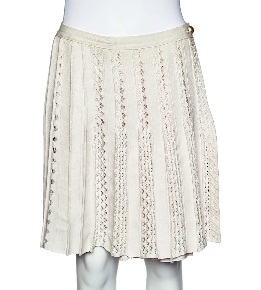Chanel Light Pink Perforated Knit Faux Wrap Skirt S