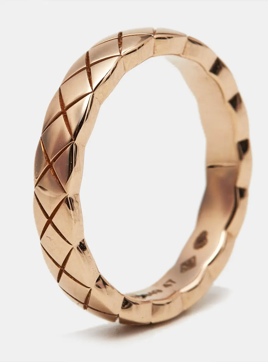 Chanel Coco Crush Quilted Motif 18k Rose Gold Mini Band Ring Size 47