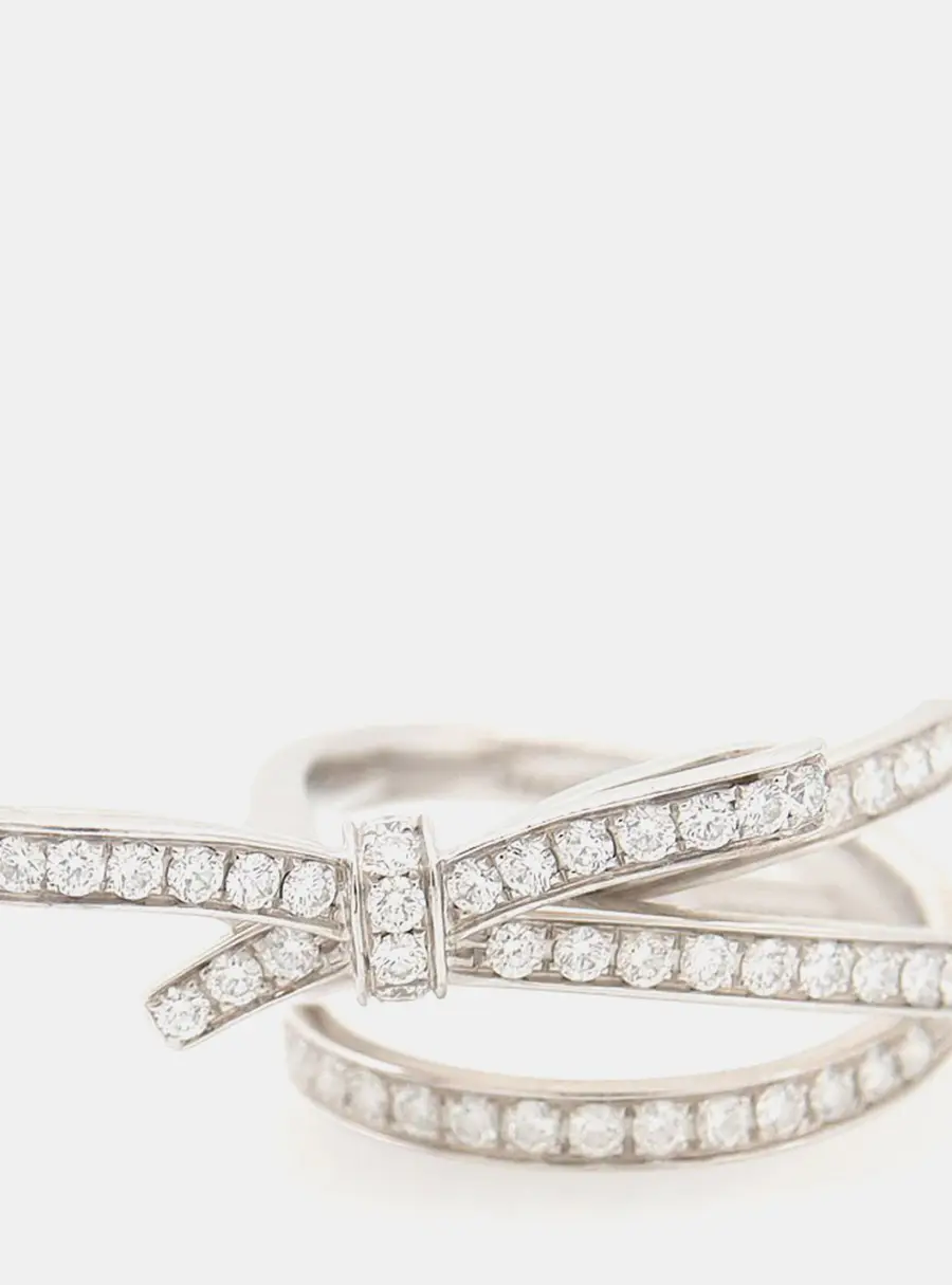 Chanel 18k White Gold Diamond Ruban Ring EU 51