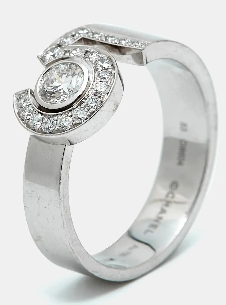 Chanel No. 5 Diamond 18k White Gold Rings EU 53