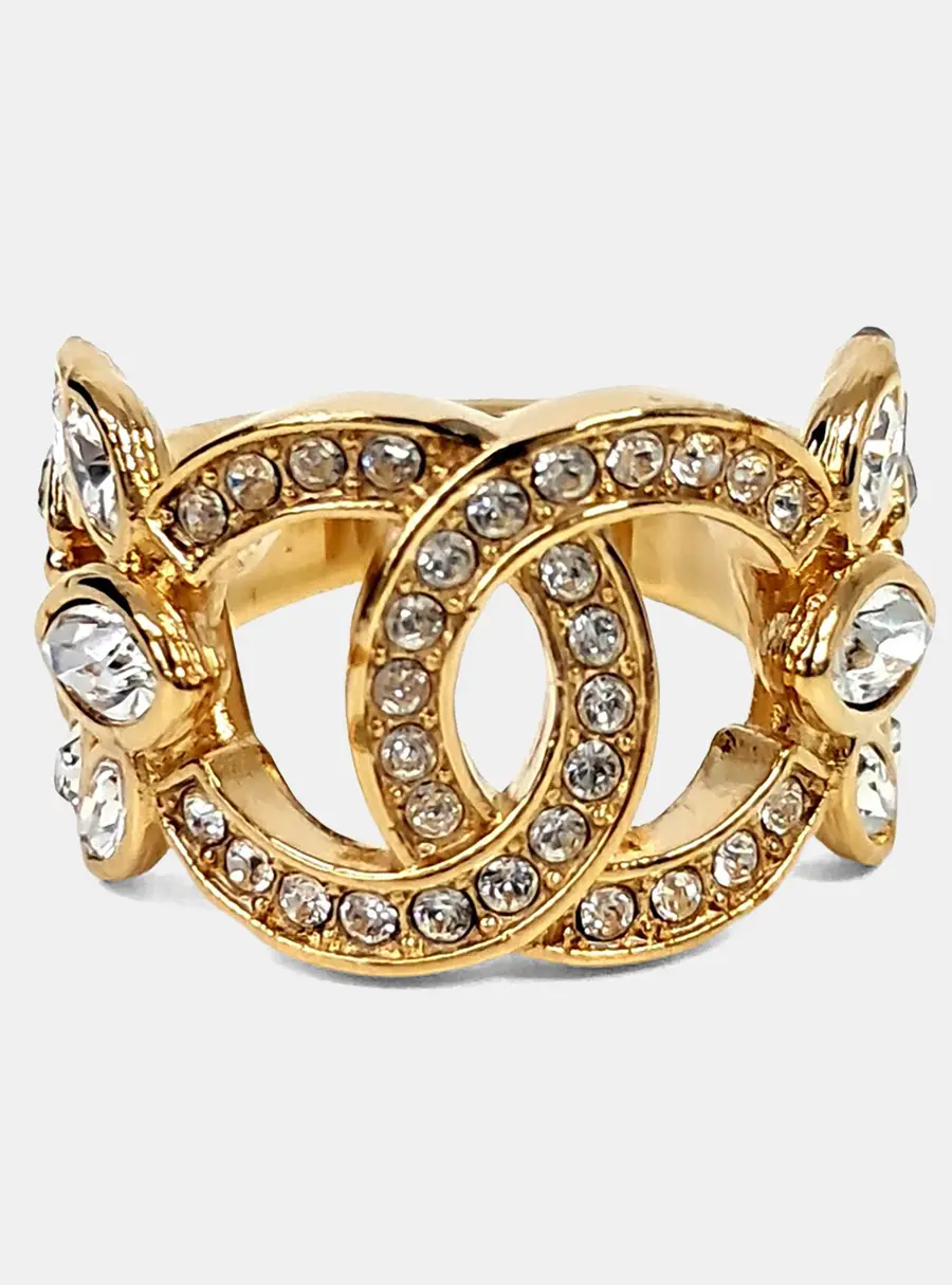 Chanel Gold Crystal Ring EU 52