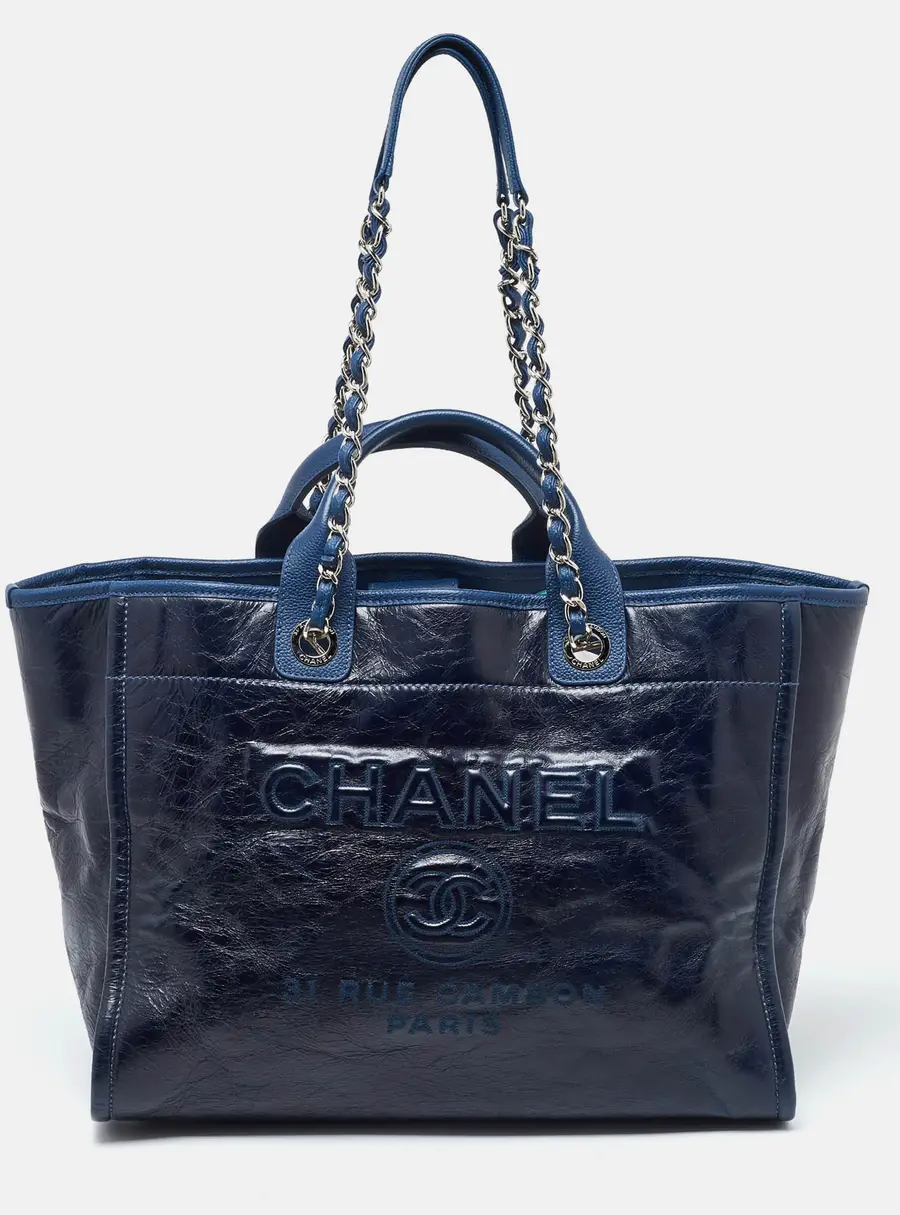 Chanel Deauville Large Navy Blue Leather Tote Bag