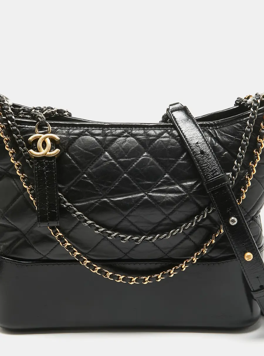 Chanel Black Quilted Aged Leather Medium Gabrielle Hobo