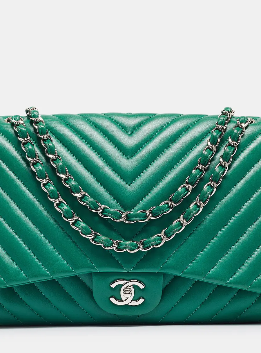 Chanel Classic Single Flap Green Leather Shoulder Bags